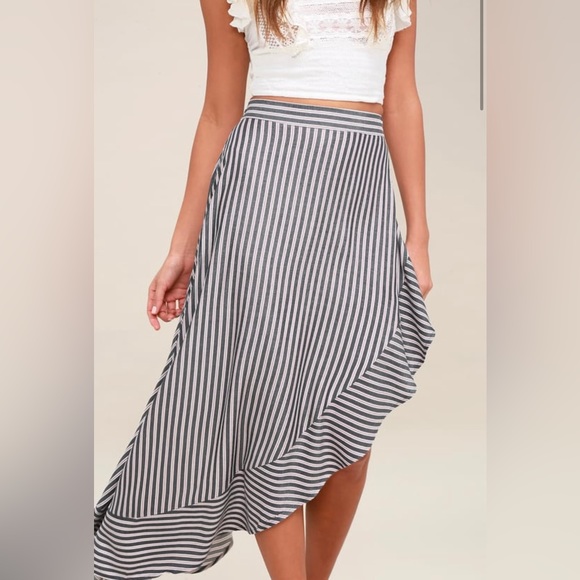 Burgundy and Navy Striped Asymmetrical Maxi Skirt - Picture 2 of 4